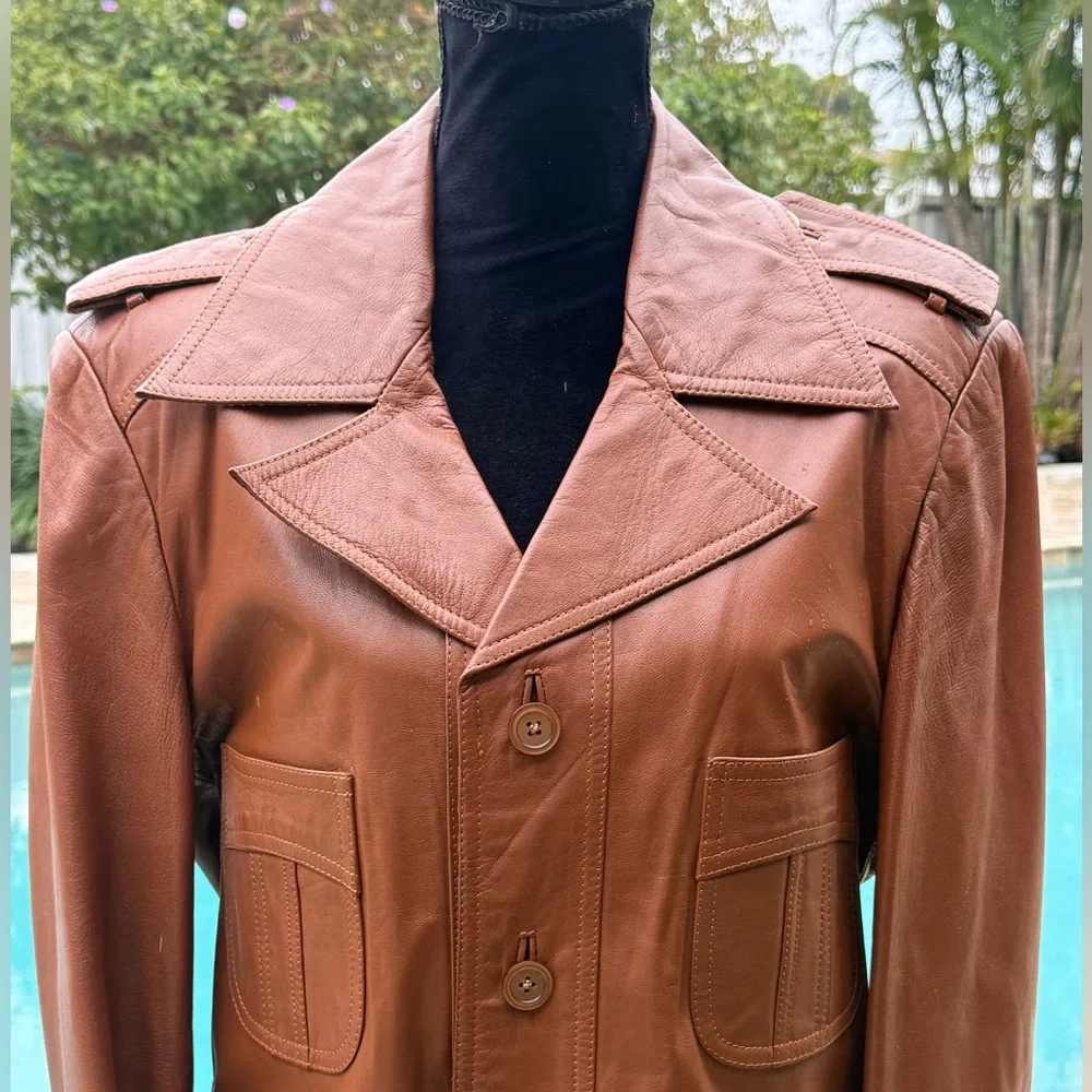 Men's vintage Brown Leather Jacket - Picture 2 of 9
